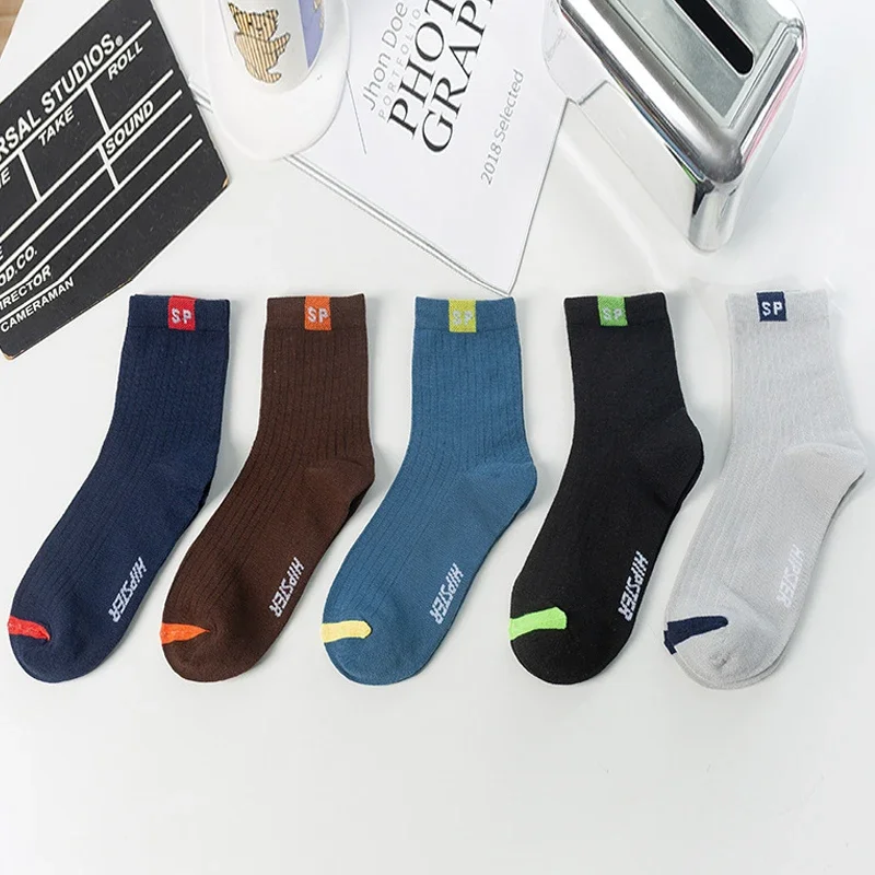 

Cotton Men Socks Breathable Casual Sock Solid Color Striped Spring Summer Thin Sweat-absorbing Sports Tube Man Socks Letters SP