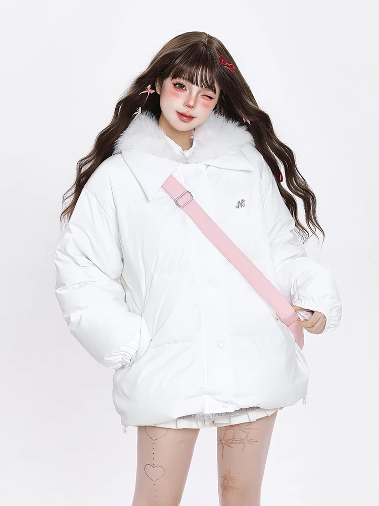 

Mjmt Sweet Milk Fufu Женское зимнее пуховое пальто с капюшоном Thiened, повседневное теплое хлопковое пальто с меховым воротником в Корейском стиле, прямой крой