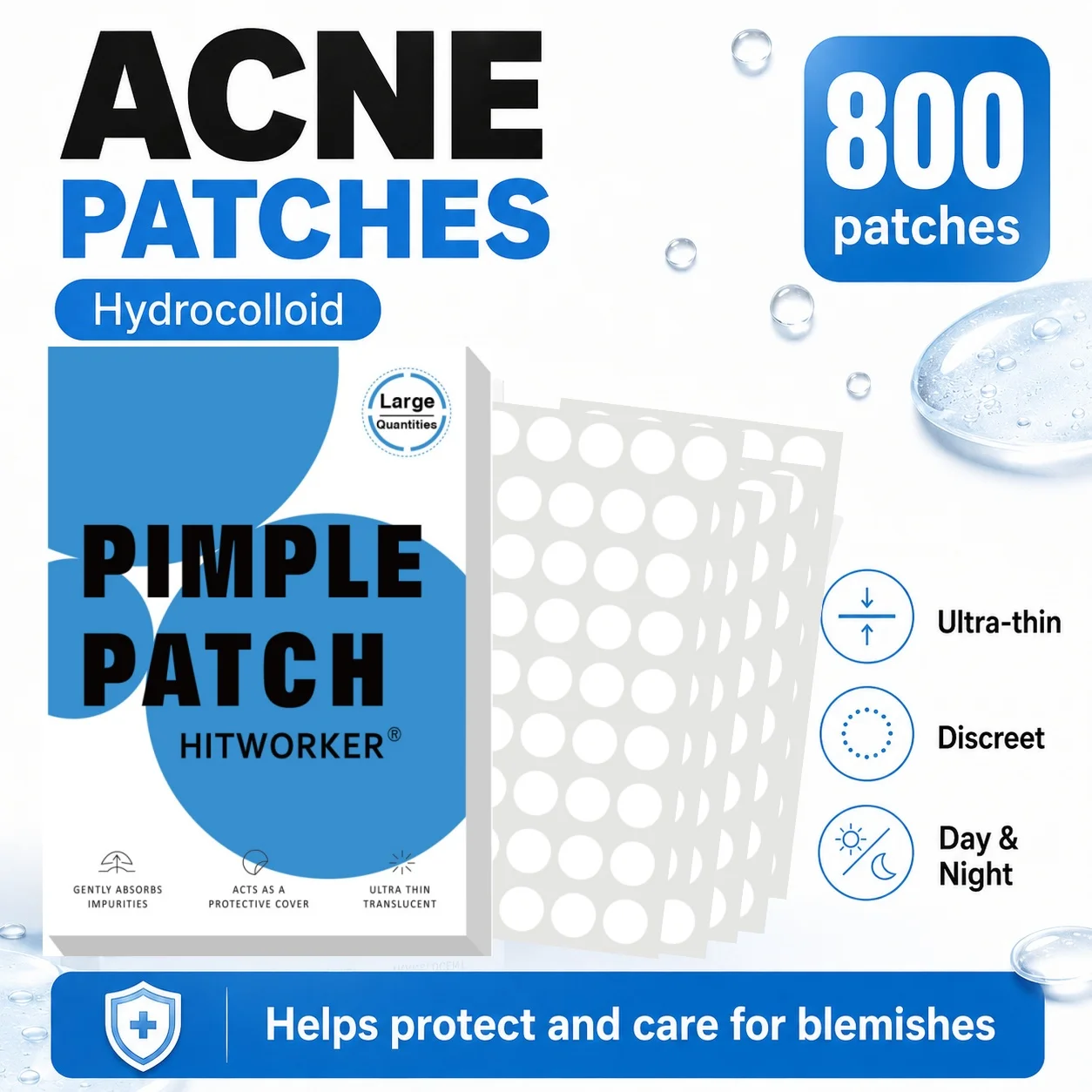 800Pcs Hydrocolloid Acne Pimple Patches, Invisible Blemish Spot Cover Stickers, Oil Absorbing Facial Skin Care Zit Patches view 2