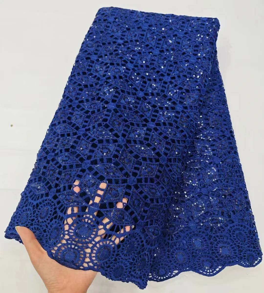 Hot Sale African Tulle Sequins Lace Fabric High Quality Water Soluble Nigerian Guipure Cord Lace For Women Wedding Party Sewing