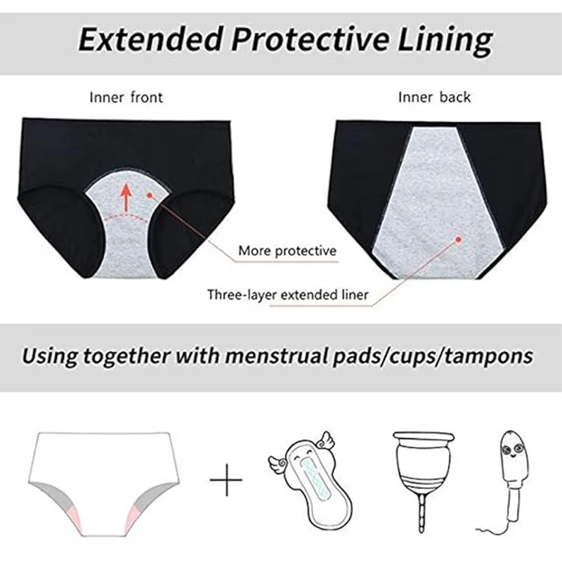 5pcs Teen Girl\'s Cotton Menstrual Period Panties Pack of Multipack Women Leak-Proof Protective Underwear Briefs