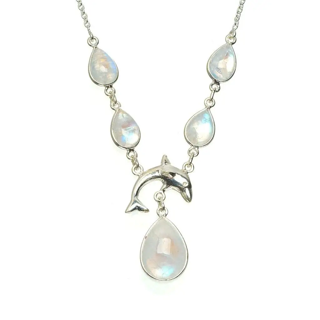 

StarGems® Natural Rainbow Moonstone Handmade Unique 925 Sterling Silver Necklace 16.25+1.25" A3132