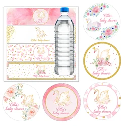 30/100pcs Custom Happy Birthday Girls' Birthday Baby Shower Swan Bottle Labels Personalized Sticker Swan Party Self-adhesive