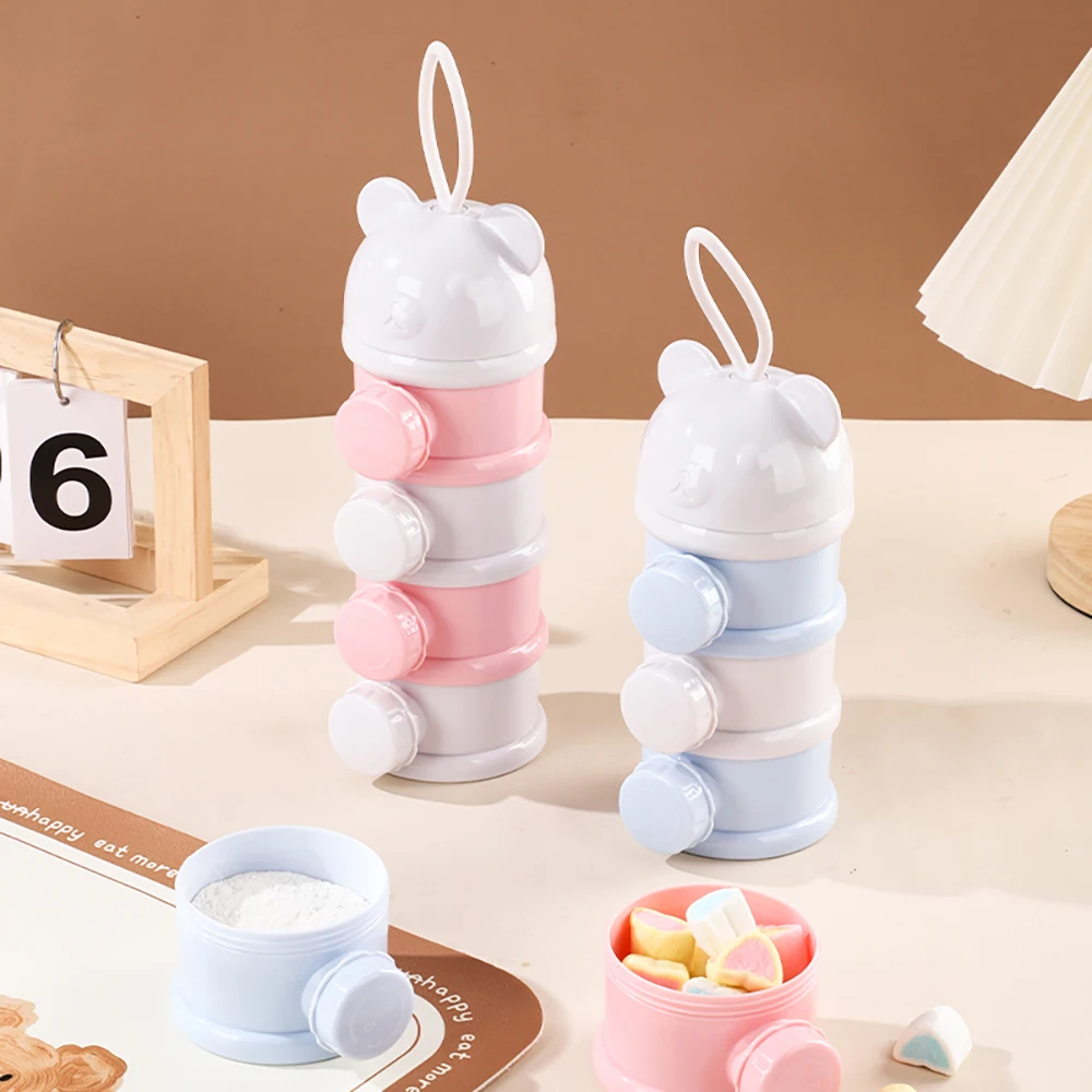 4Layer Bear Style Portable Milk Powder Box Multiple Openings Cereal Cartoon Infant Baby Food Storag Box Toddle Snack Container