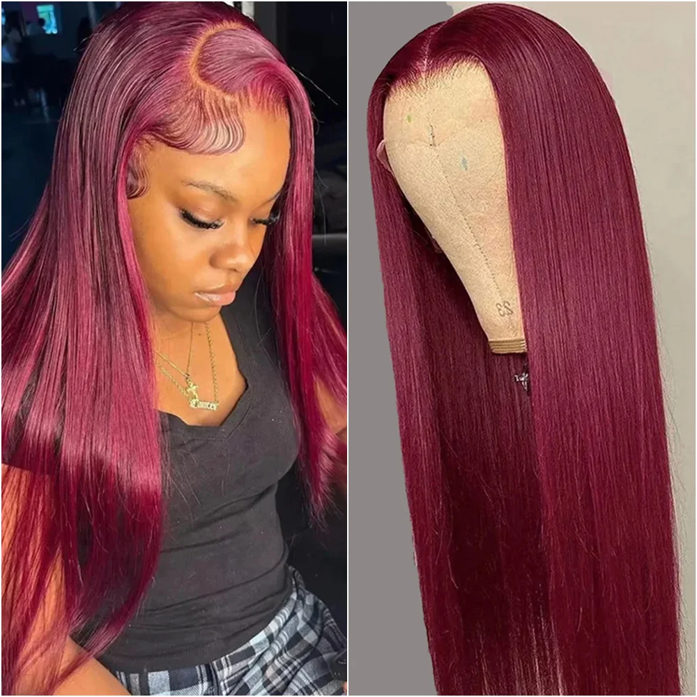 200 الكثافة 99J الملونة 13x6 HD الدانتيل الباروكة الأمامية مستقيم بورجوندي 13x4 الدانتيل الشفاف الجبهة خصلات الشعر المستعار الإنسان البرازيلي