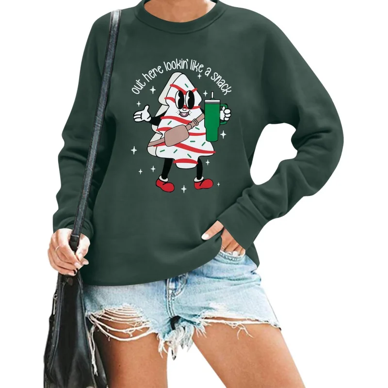 Christmas sports shirt for women looks like a snack farm pullover casual holiday top