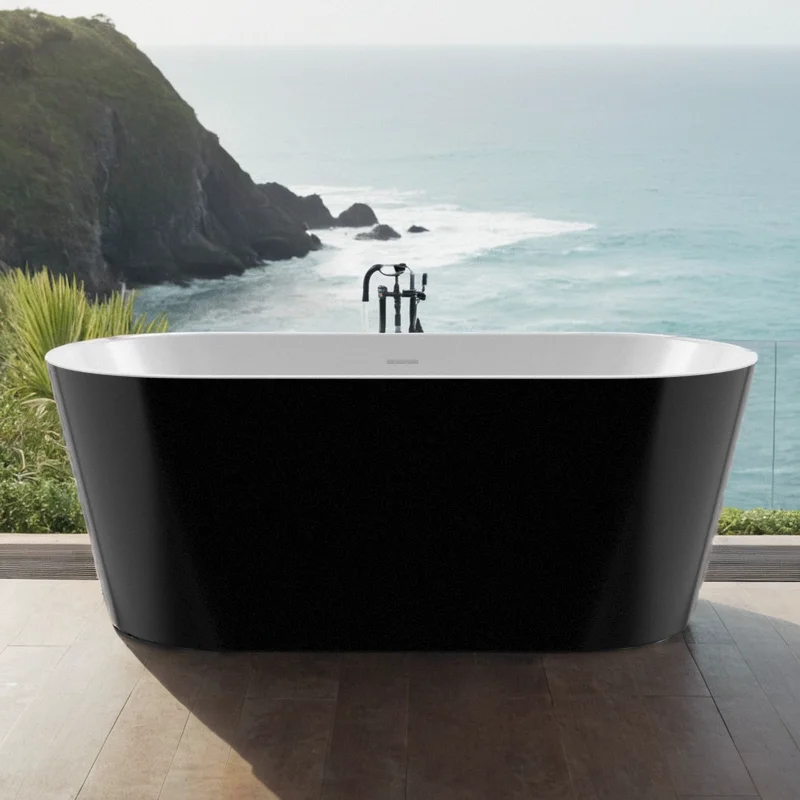 

59" Acrylic Free Standing Tub - Classic Oval Shape Soaking Tub, Adjustable Freestanding Bathtub with Integrated Slotted Overflow