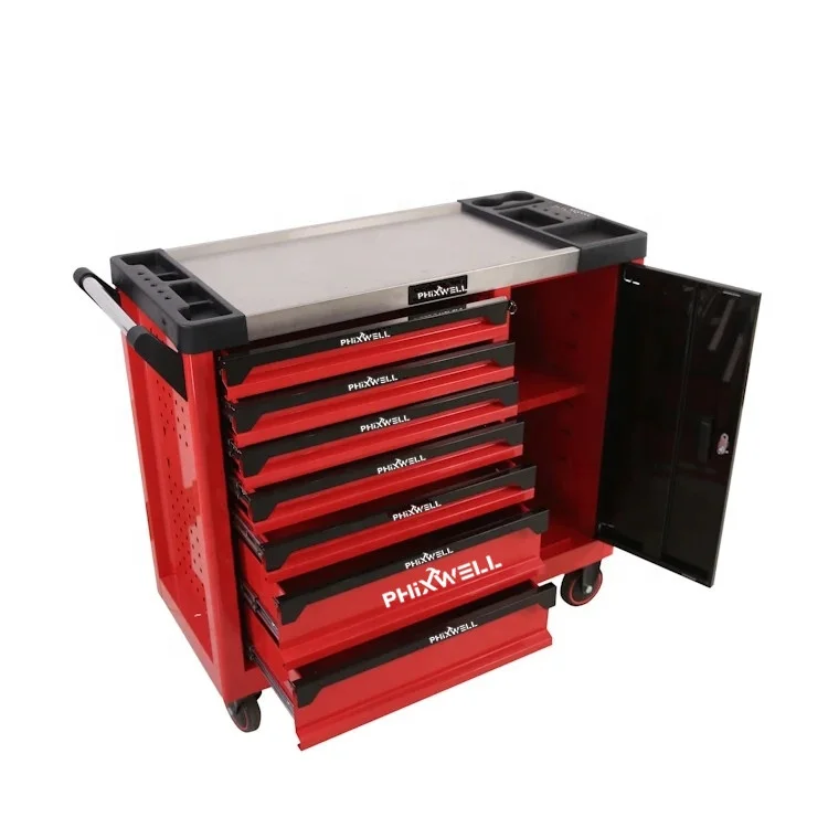 

7 Drawers Tool Cabinet Trolley With Tray Tools For Garage Workshop Repairing