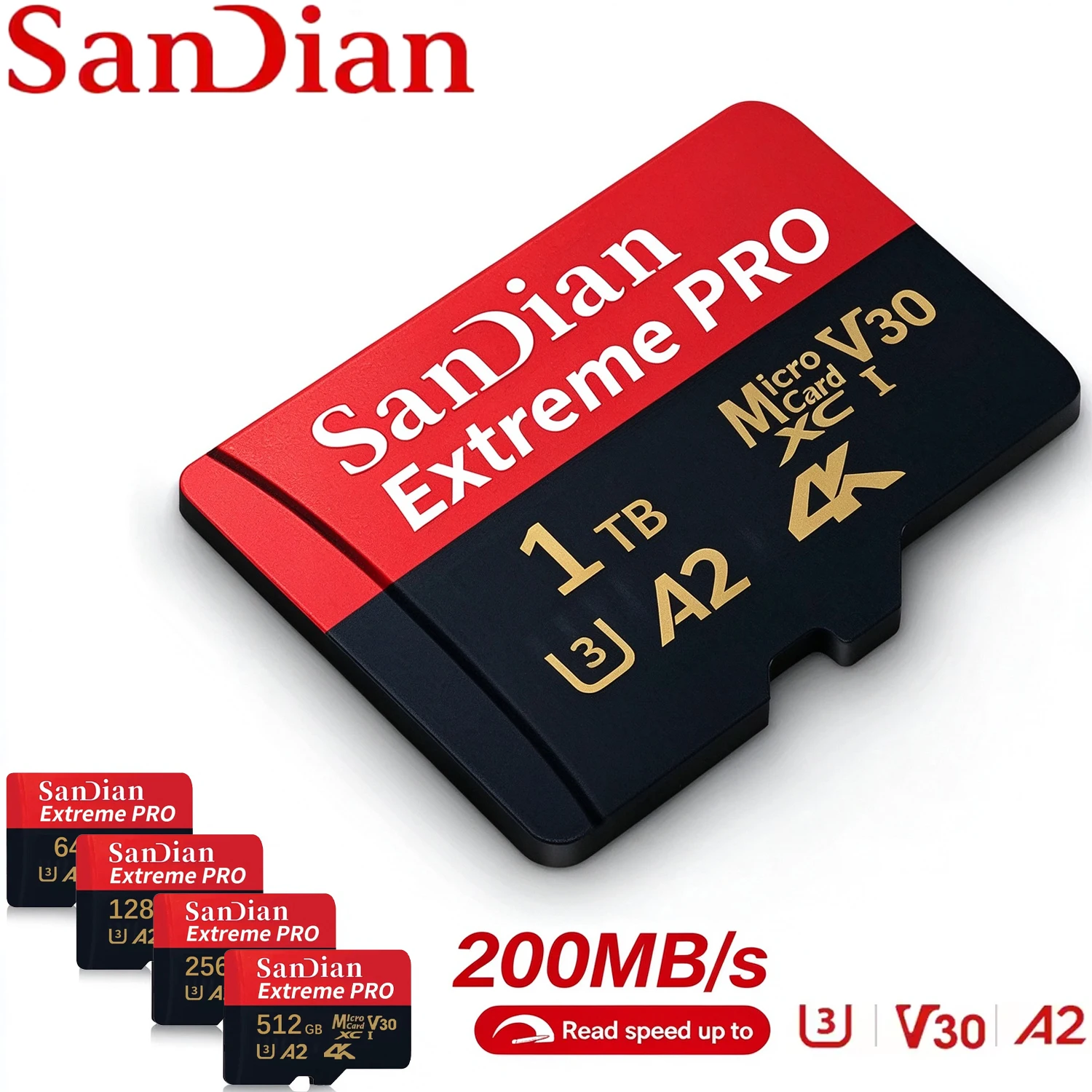 بطاقة ذاكرة Extreme Pro بسعة 1 تيرابايت، سرعة عالية، فئة U3 V30، تدعم دقة 4K Full HD، بطاقة Micro TF SD، متوفرة بسعات 64 جيجابايت، 128 جيجابايت، 256 جيجابايت، 512 جيجابايت، مناسبة للهواتف والطائرات بد