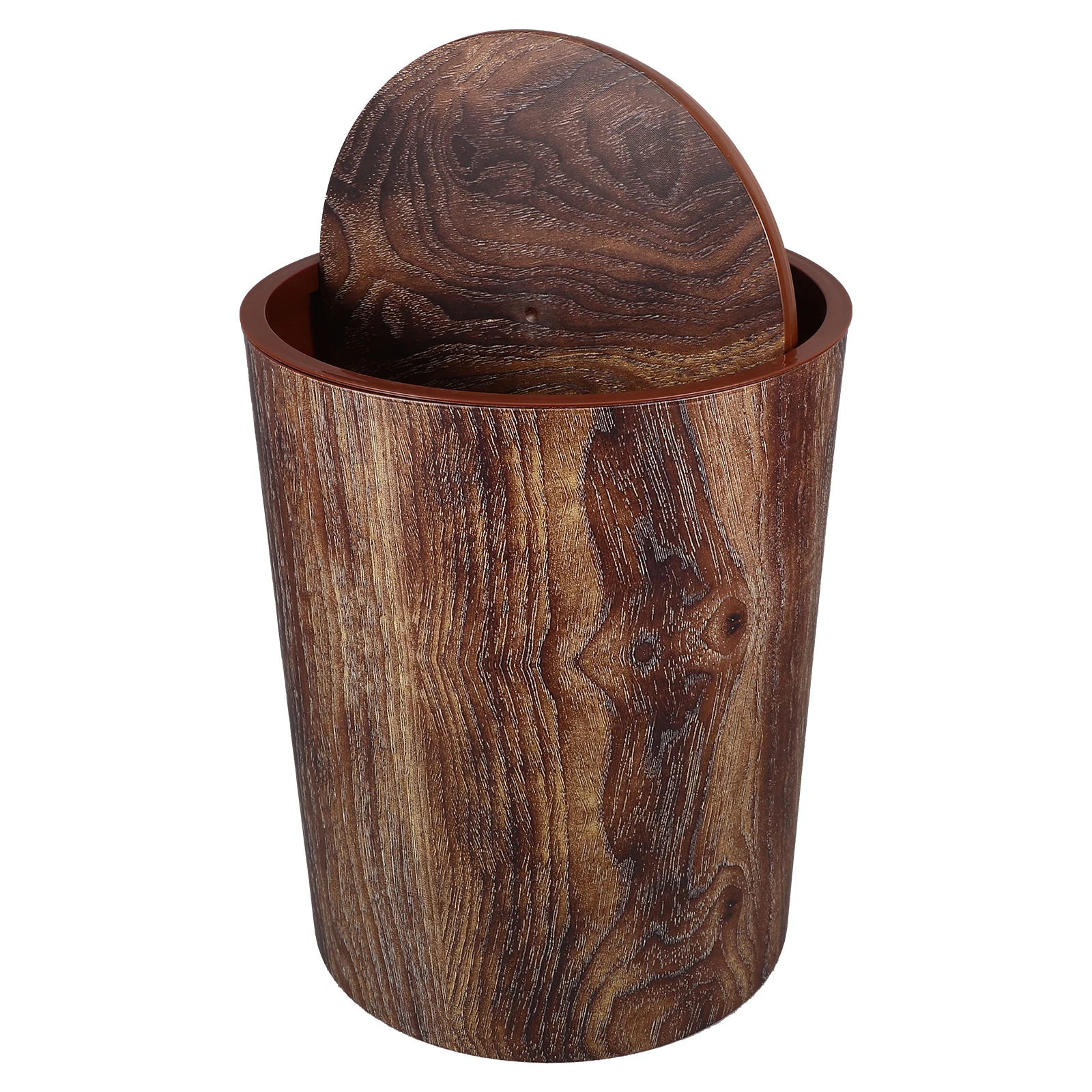 

Compact Imitation Wood Trash Can Rotating Lid Bathroom Garbage Bin Farmhouse Design Small Space Odor Control Home Office Hotel