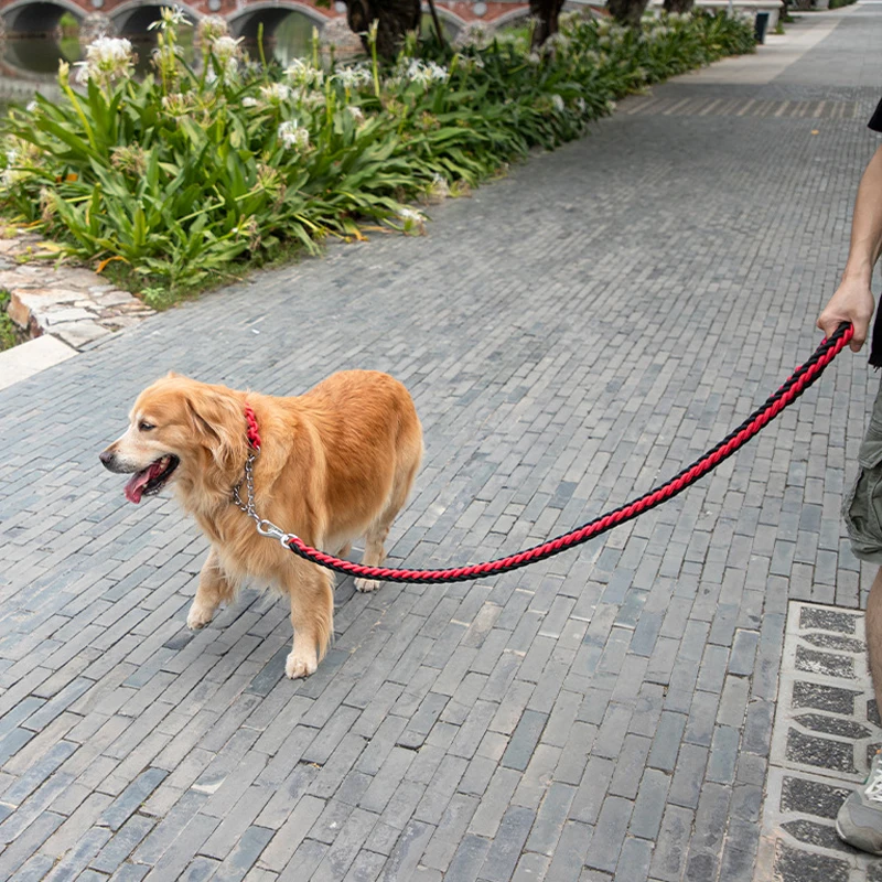 Large Dog Leash Traction Rope with Heavy Duty Buckle Hand-knitted Strong Durable Nylon Braided Leashes for Medium Big Dogs Bully