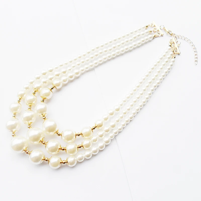 tiki  по 1 грн все New Style 3 Layers Strand Handmade Short Pearl Necklace 3R Pearl Beads Neck Clavicle Necklace For Women