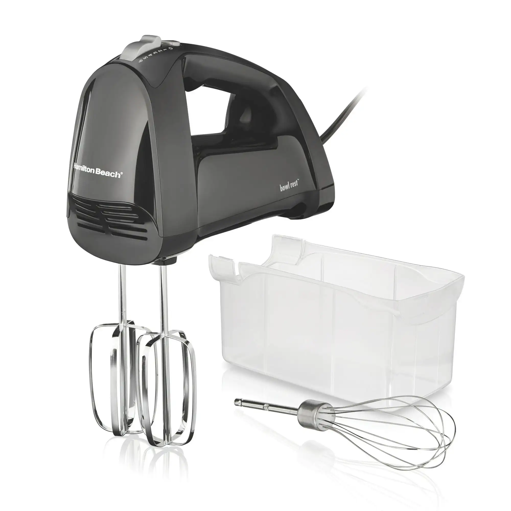 

6-Speed Electric Hand Mixer with QuickBurst, Bowl Rest, Storage Case & 3 Attachments, 250W, Black