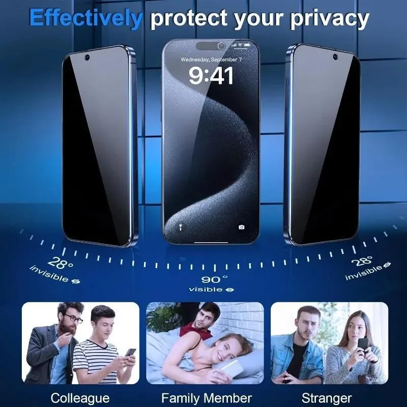 5 عبوات من واقيات الشاشة المصنوعة من الزجاج المقوى للخصوصية لهاتف iPhone 11 12 13 14 15 16 17 Pro Max XR X شاشة مضادة للتجسس ومضادة للكسر
