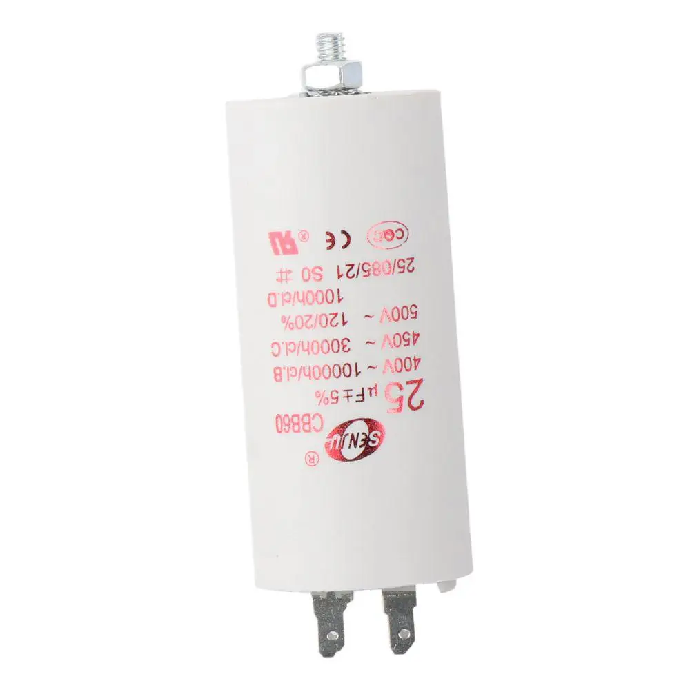 Condensador de funcionamiento CBB60, cilindro de doble inserción, 25uF, 450V CA, 50/60Hz, 73x44mm, blanco para compresor de aire, Motor de bomba de agua