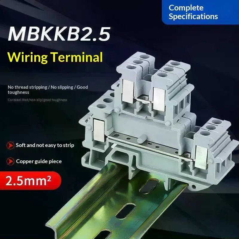 2/10Pcs MBKKB-2.5 Double Level DIN Rail Terminal Block Universal Feed Through Plug Wiring Terminal