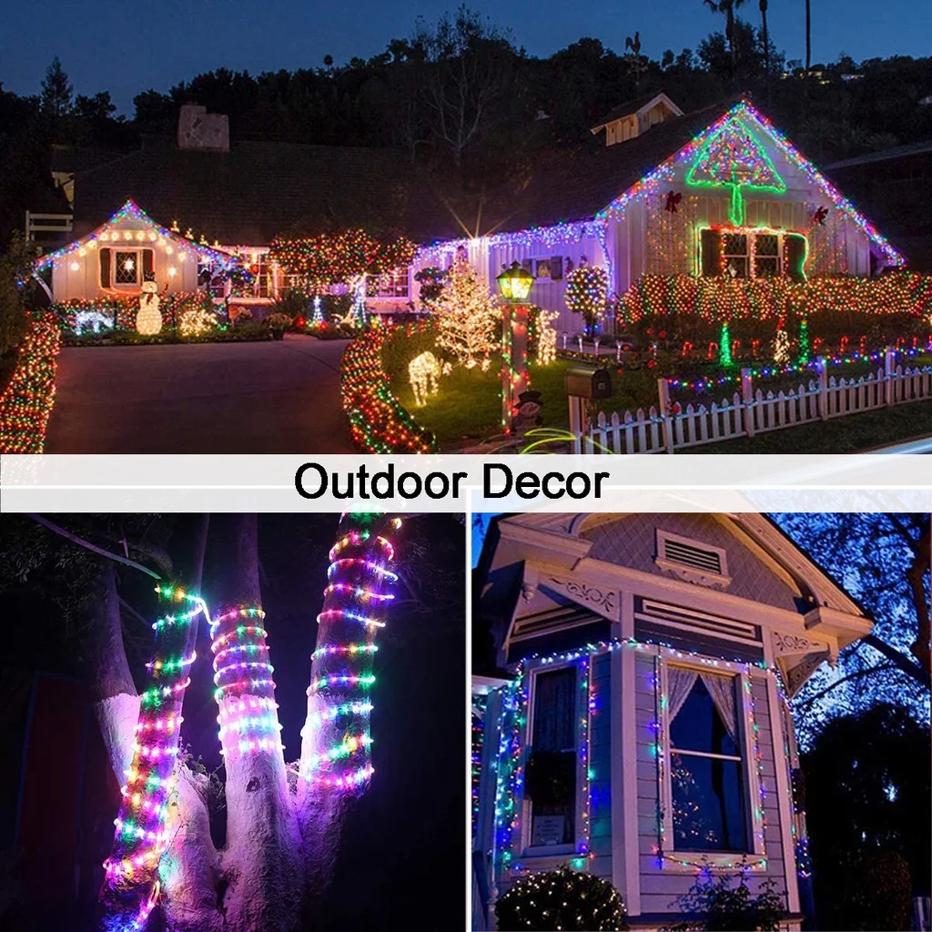 Outdoor LED Solar Fairy String Lights, impermeável Decoração do jardim, guirlanda, 8 modos, fio de cobre, rua, pátio, Natal