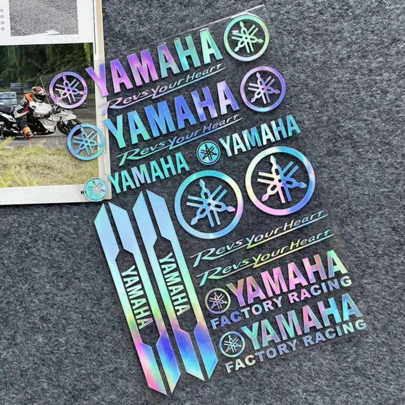 Pegatinas reflectantes para motocicleta Yamaha, calcomanías decorativas impermeables, logotipo láser, caja trasera de casco de cuerpo de carreras,