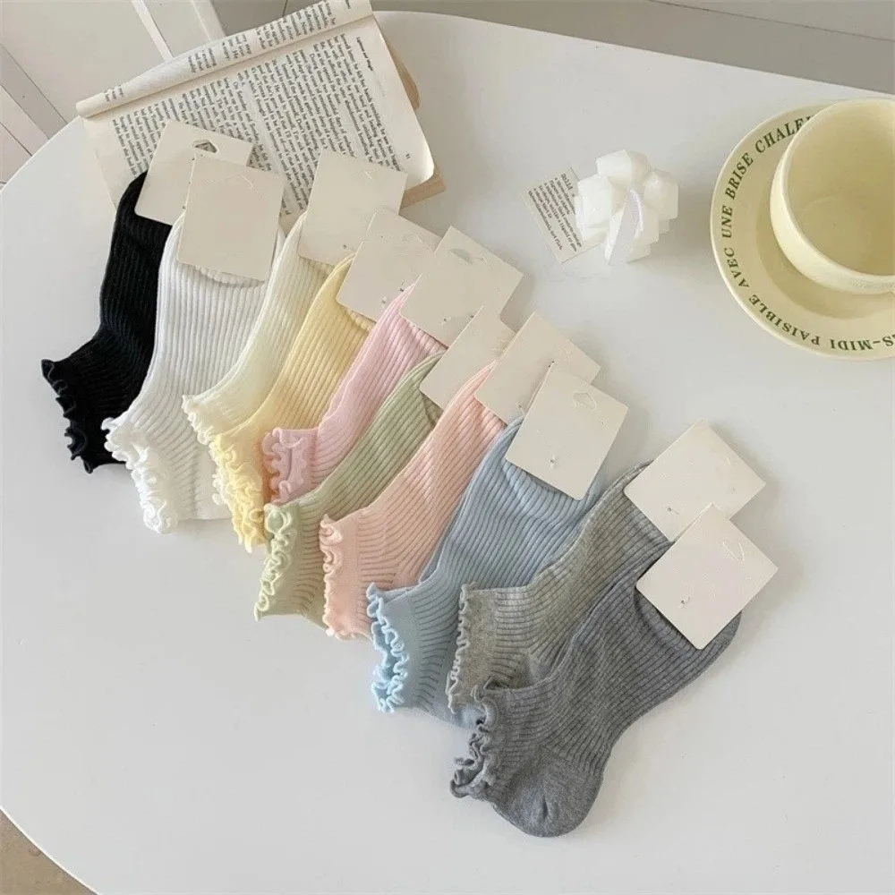 Elastic Candy Color Ankle Socks Mid-calf Ruffle Women's Socks Thin Breathable Mesh Tube Socks Summer Wear