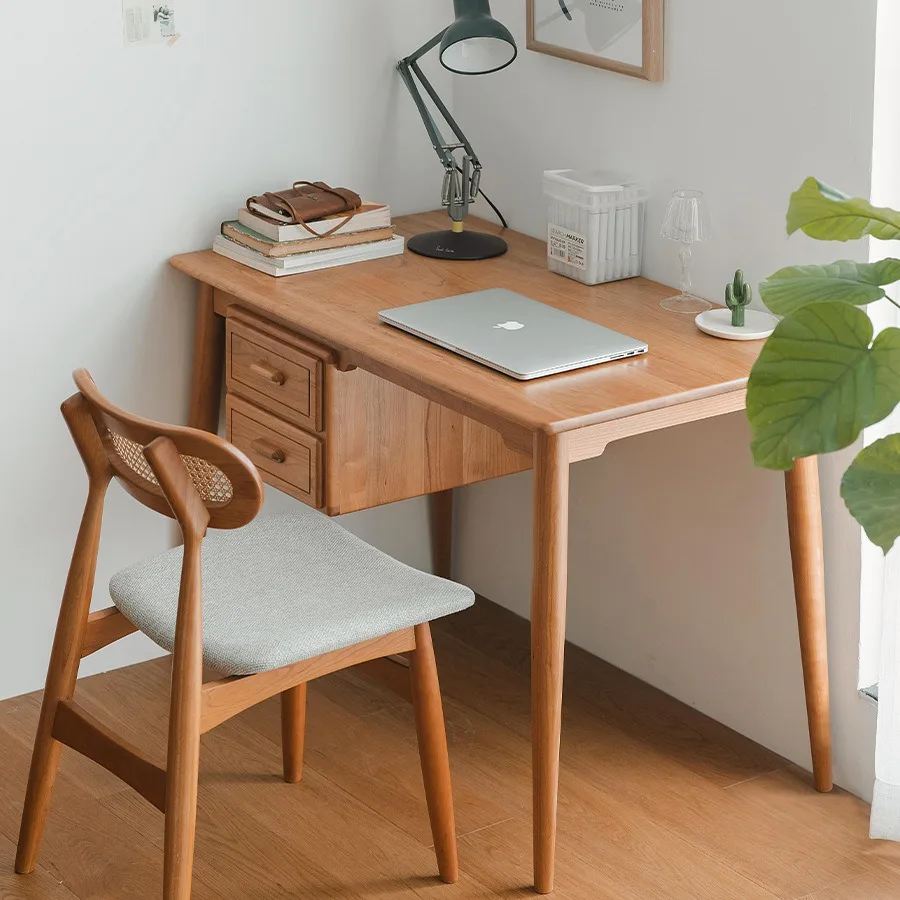 Simple small apartment household computer desk, cherry wood solid wood small desk