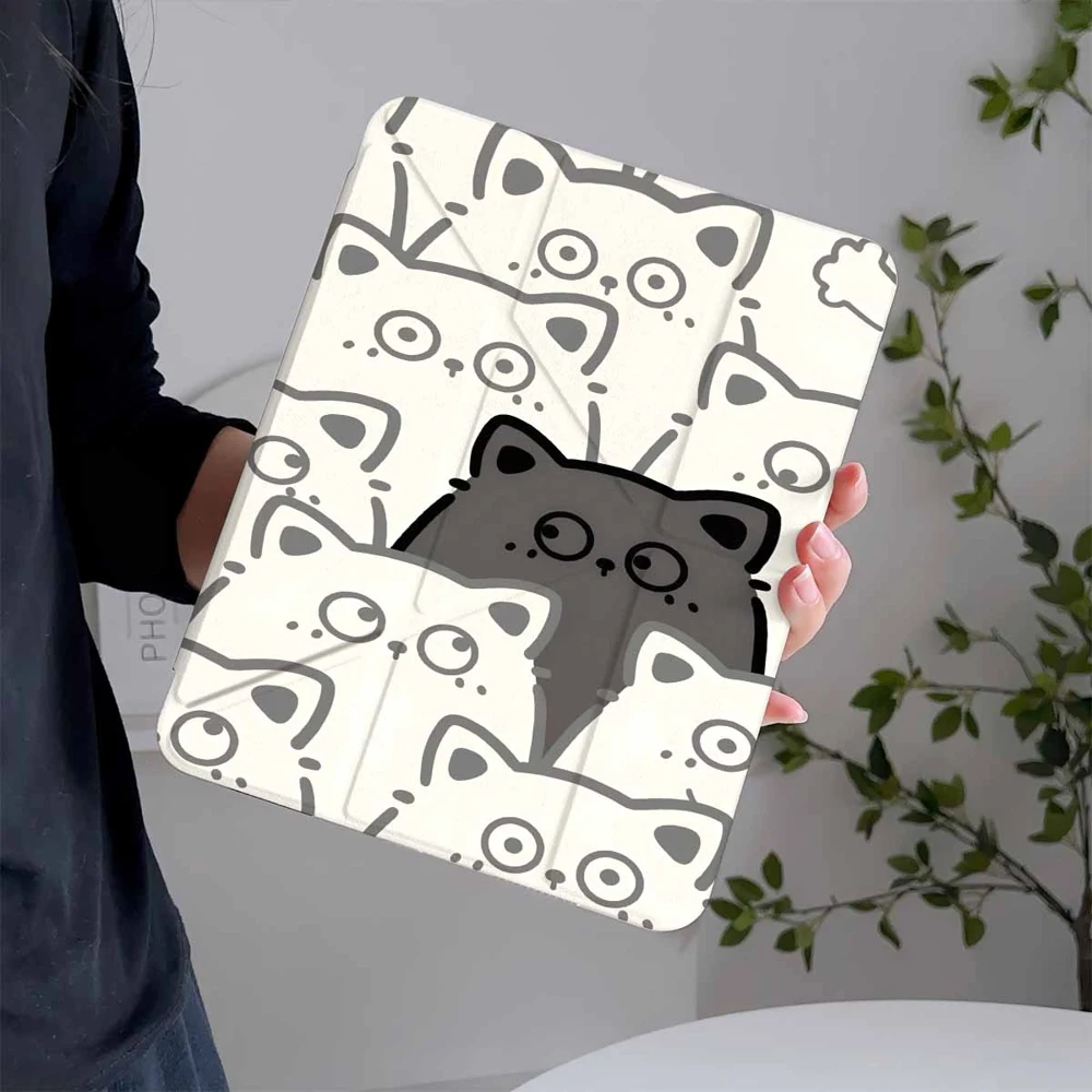 Cat Head Line Art For iPad Pro 11 12.9 13 A16 M2 M4 M3 M5 Shell 9.7 10.2 5/6/7/8/9/10/11th Mini Air 3 4 5 6 Cover