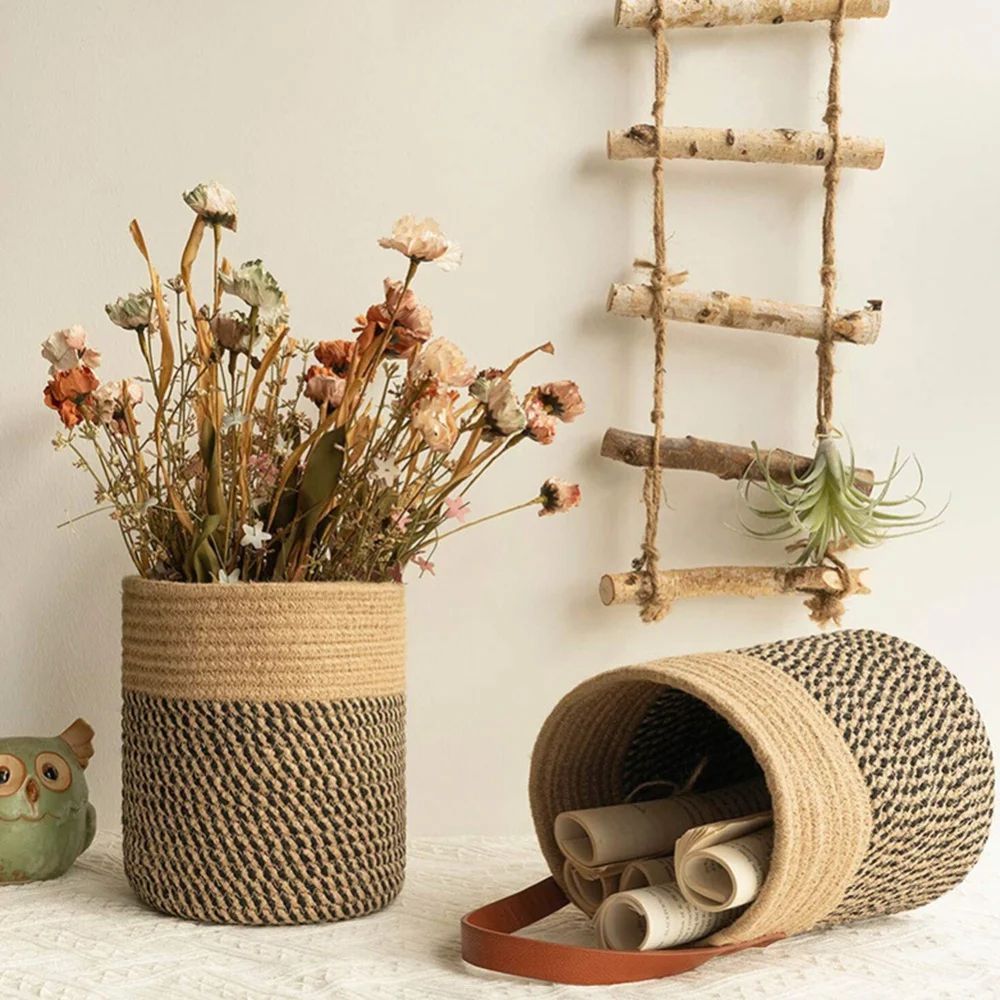 Storage Baskets Wall Hanging with Handle Hanging Storage Hanging Flower Pot Woven Basket