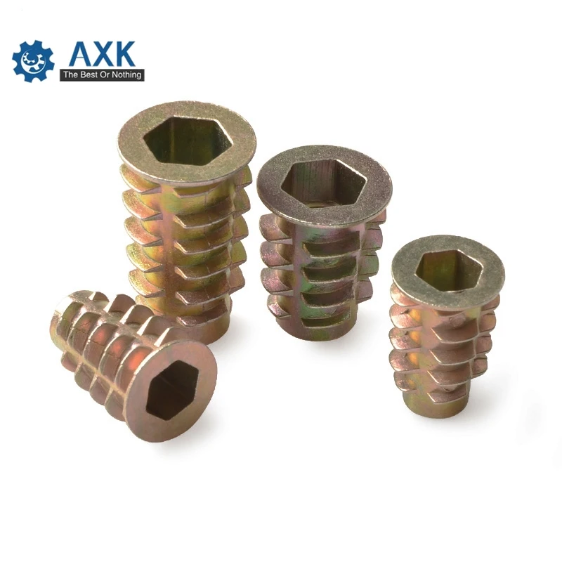 50Pcs M4 M5 M6 M8 Zinc Alloy Thread For Wood Insert Nut Flanged Hex Drive Head Furniture Nuts Inner six angle screws