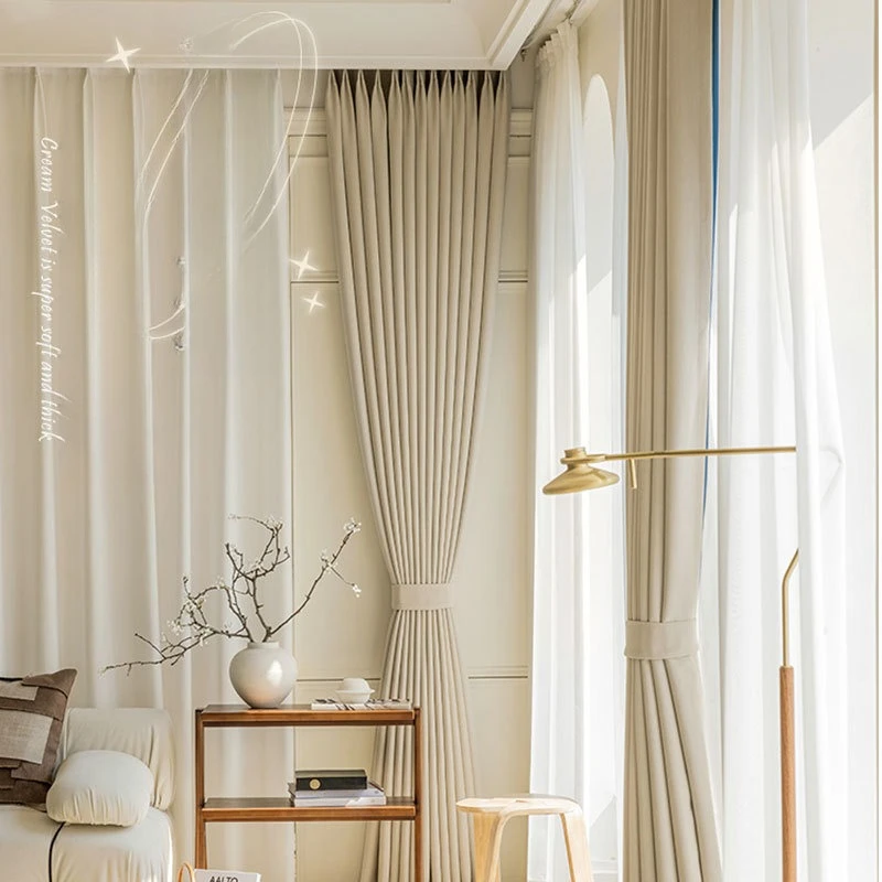 

Light Luxury Modern Minimalist High Blackout Chenille Curtains Cream Velvet Living Room Balcony Bedroom Curtain