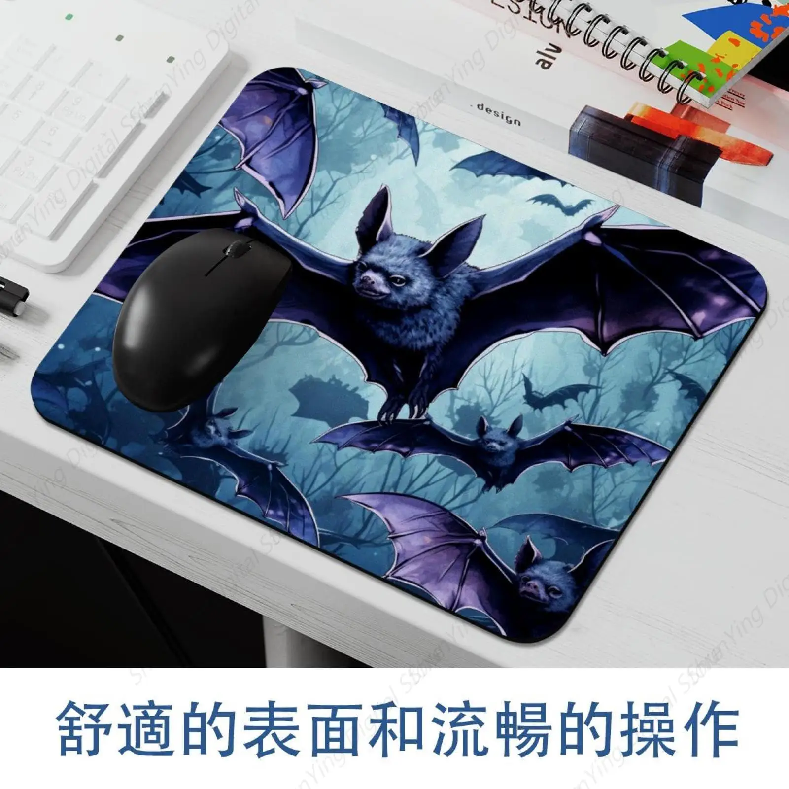 Morcego voando halloween mouse pad borracha antiderrapante adequado para jogos escritório portátil mouse pad fácil de deslizar 25*30cm