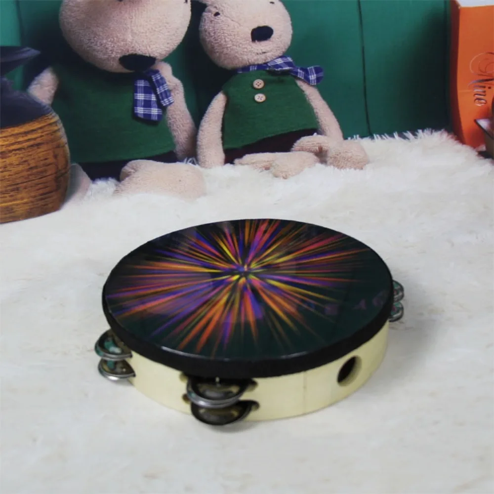 Double Row Hand Held Drum Rainbow Wood Performance Tambourine Reflective 8/10-Inch Children's Drum Musical Instrument