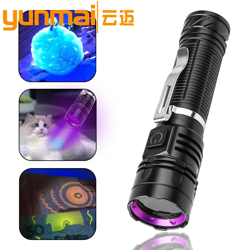 

10W High Power Mini 365nm UV Flashlight, Rechargeable Pet Cat and Dog Stain Detection Flashlight, with Clip