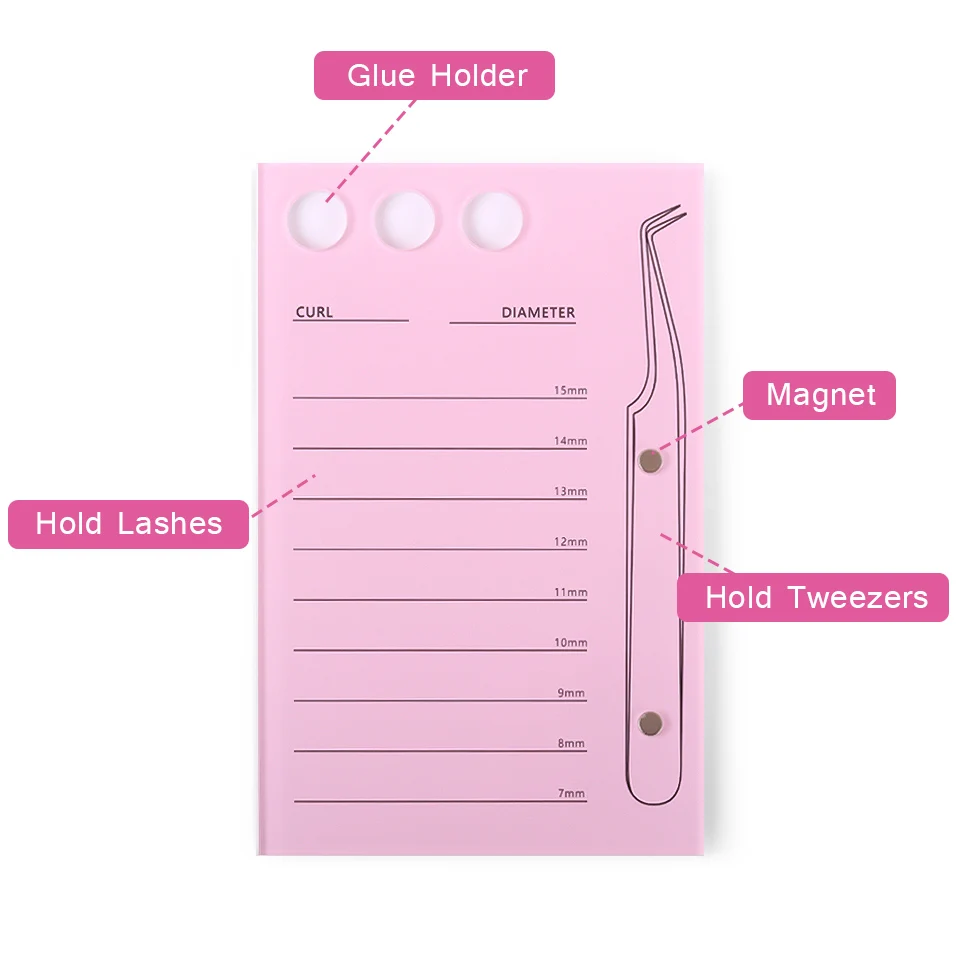 Individual Eyelash Holder Eyelash Extension Glue Pallet Metal Tweezers Fixed Magnet Bracket Acrylic Board for Lashes Display