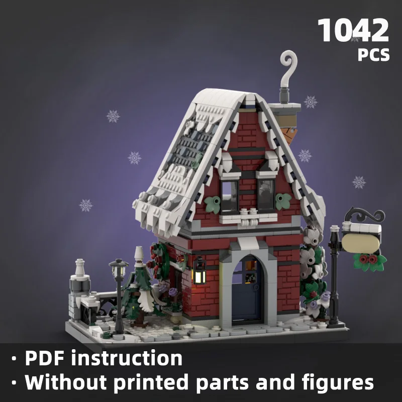 Create a romantic texture of the winter snow scene Warm little house scene building blocks with a winter Christmas atmosphere