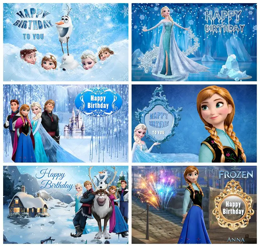 

Disney Frozen Elsa Anna backdrop Winter Snowflake Birthday Party Decor Kids Baby shower Girl Princess Custom Background