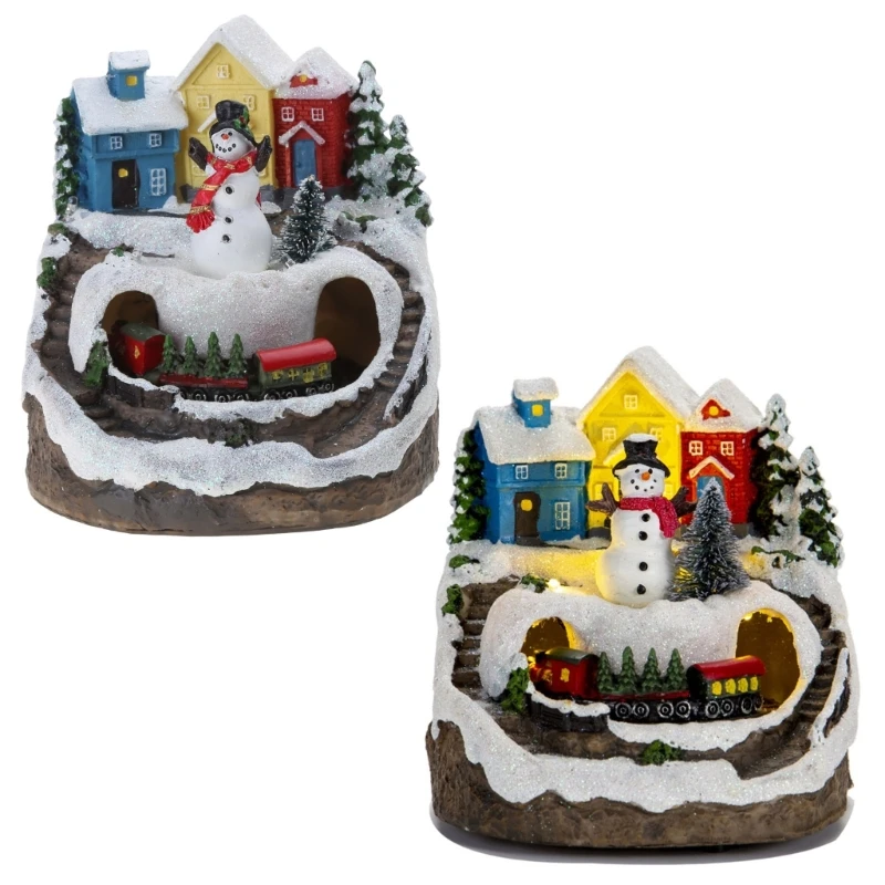 Resin Animated Xmas Village House Christmas Snow House Table Figurine Home Decor