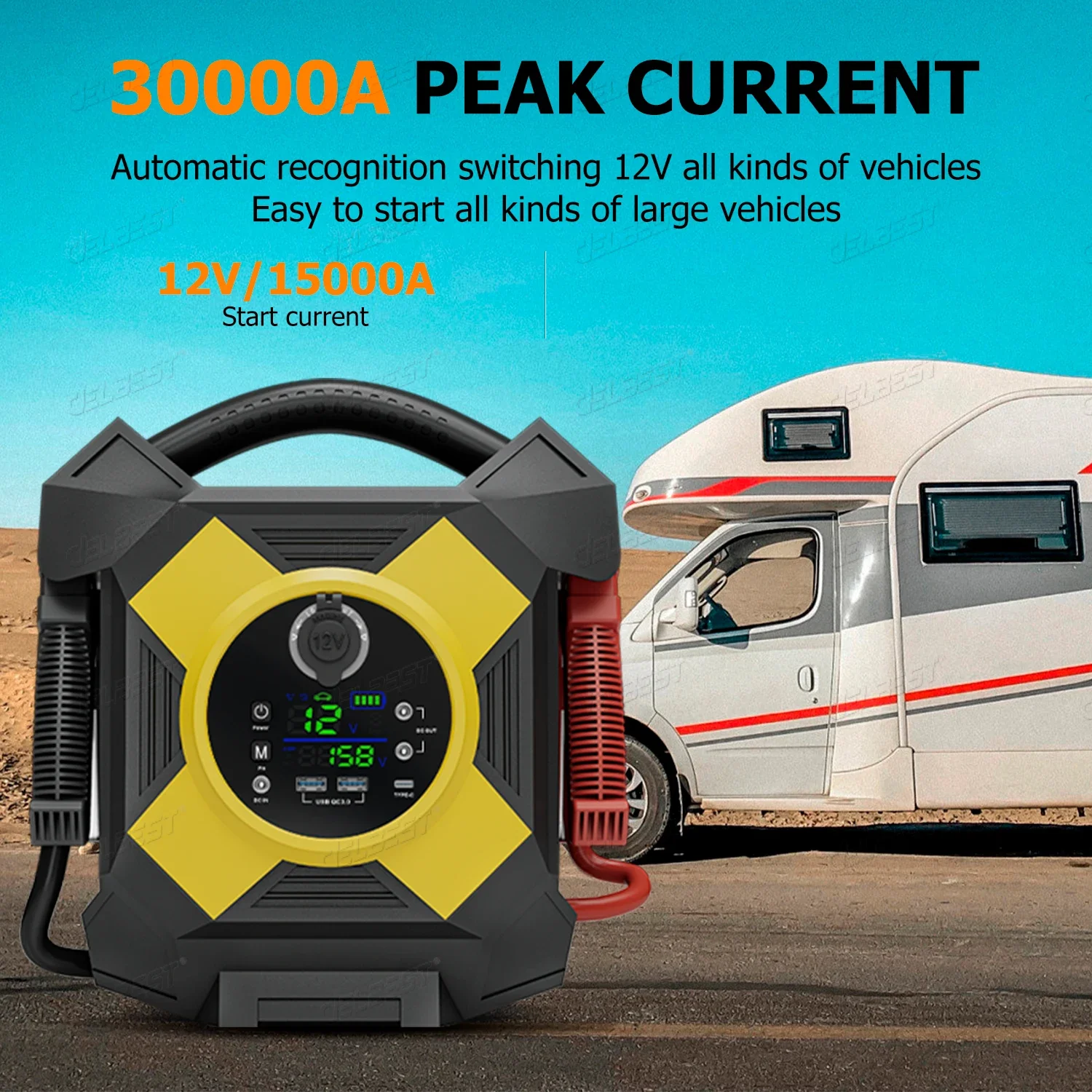 الصناعية 64000mAh سيارة الانتقال كاتب مع 30000A الذروة الطاقة PD 36 واط نوع C QC 18 واط USB تيار مستمر 12 فولت 10A منافذ لمركبة الطوارئ
