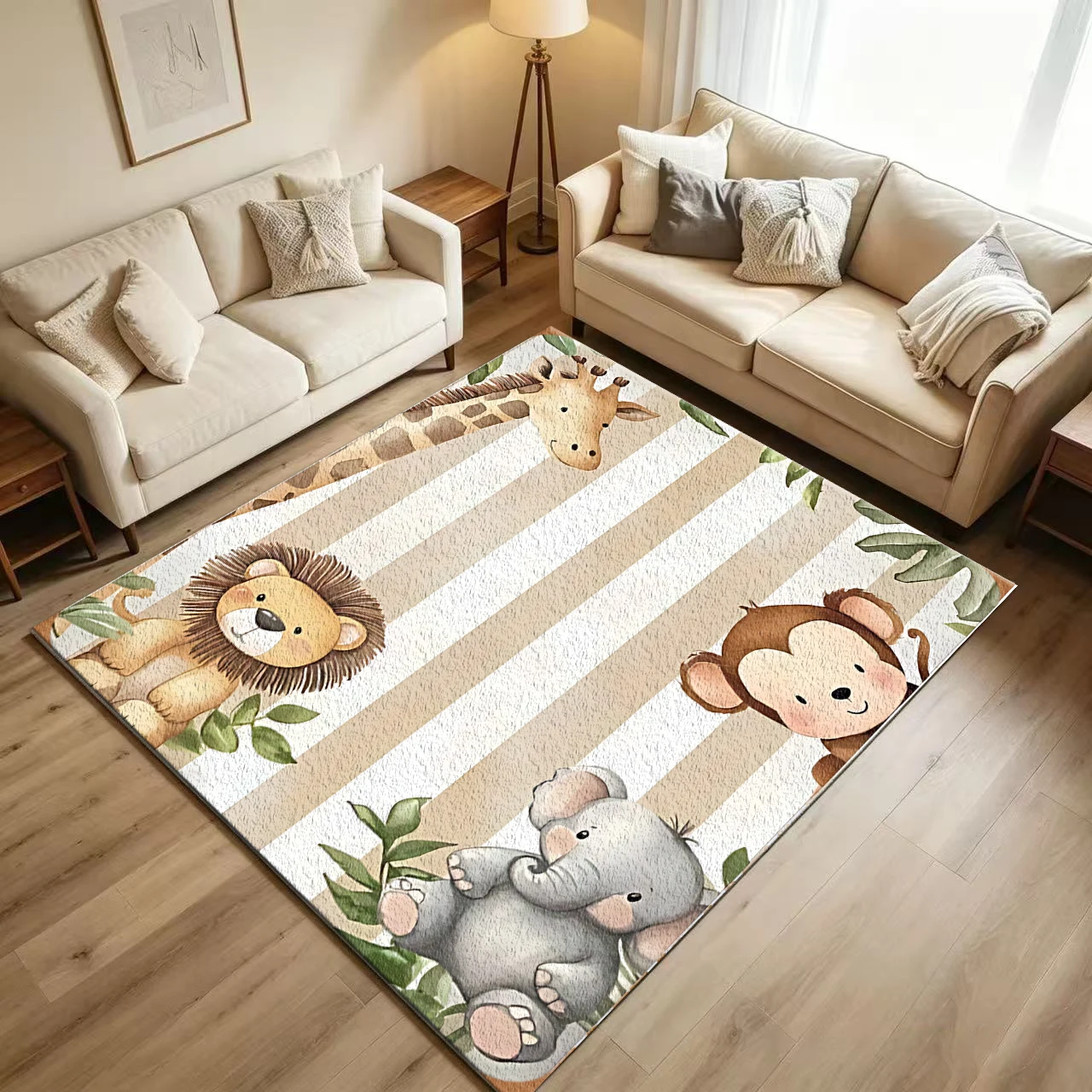 Watercolor Safari Jungle Anima - Baby Nursery Jungle Rug recension och pris