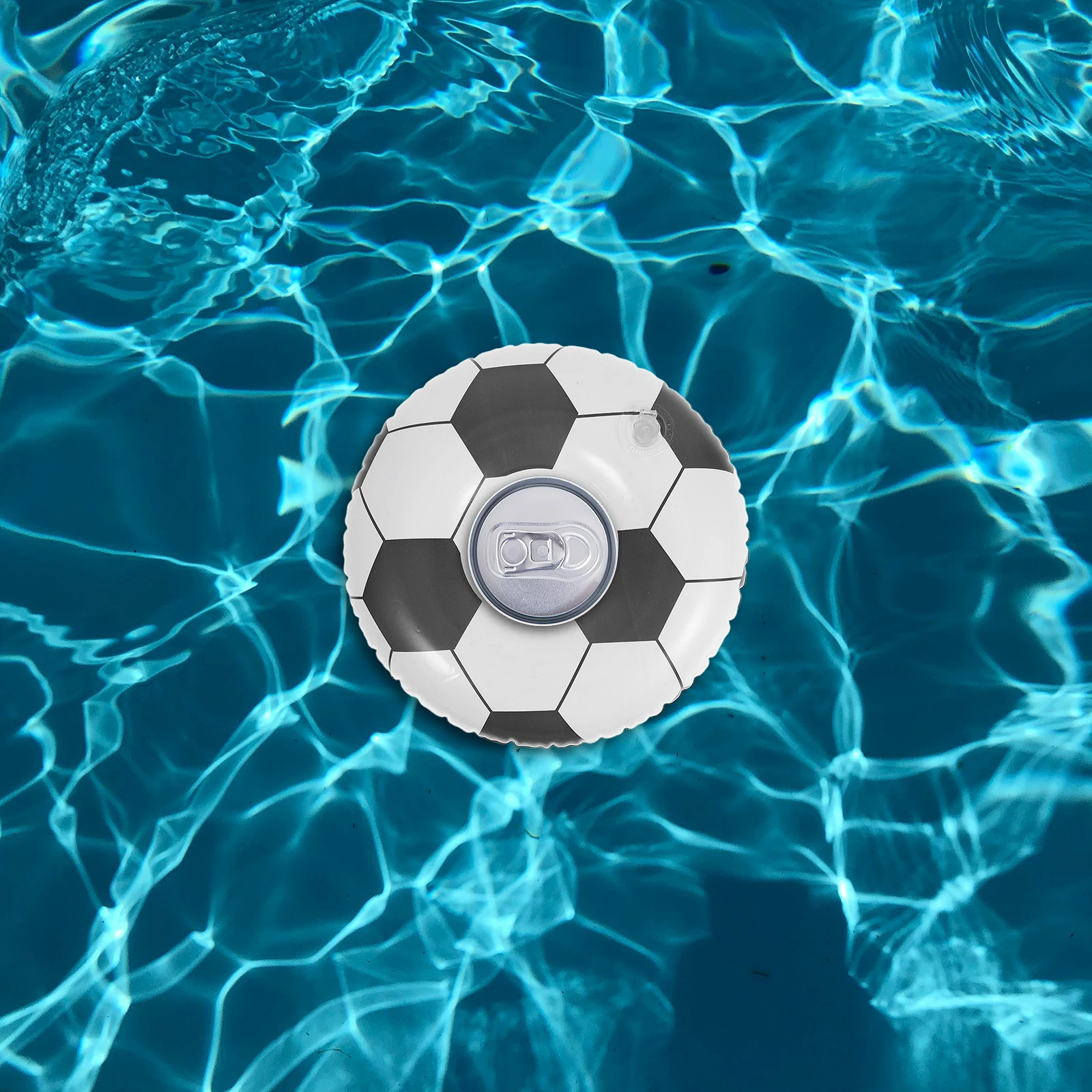 4 stuks opblaasbare drijvende bekerhouder PVC voetbal voor zwembad strandfeest zwarte kleur accessoires
