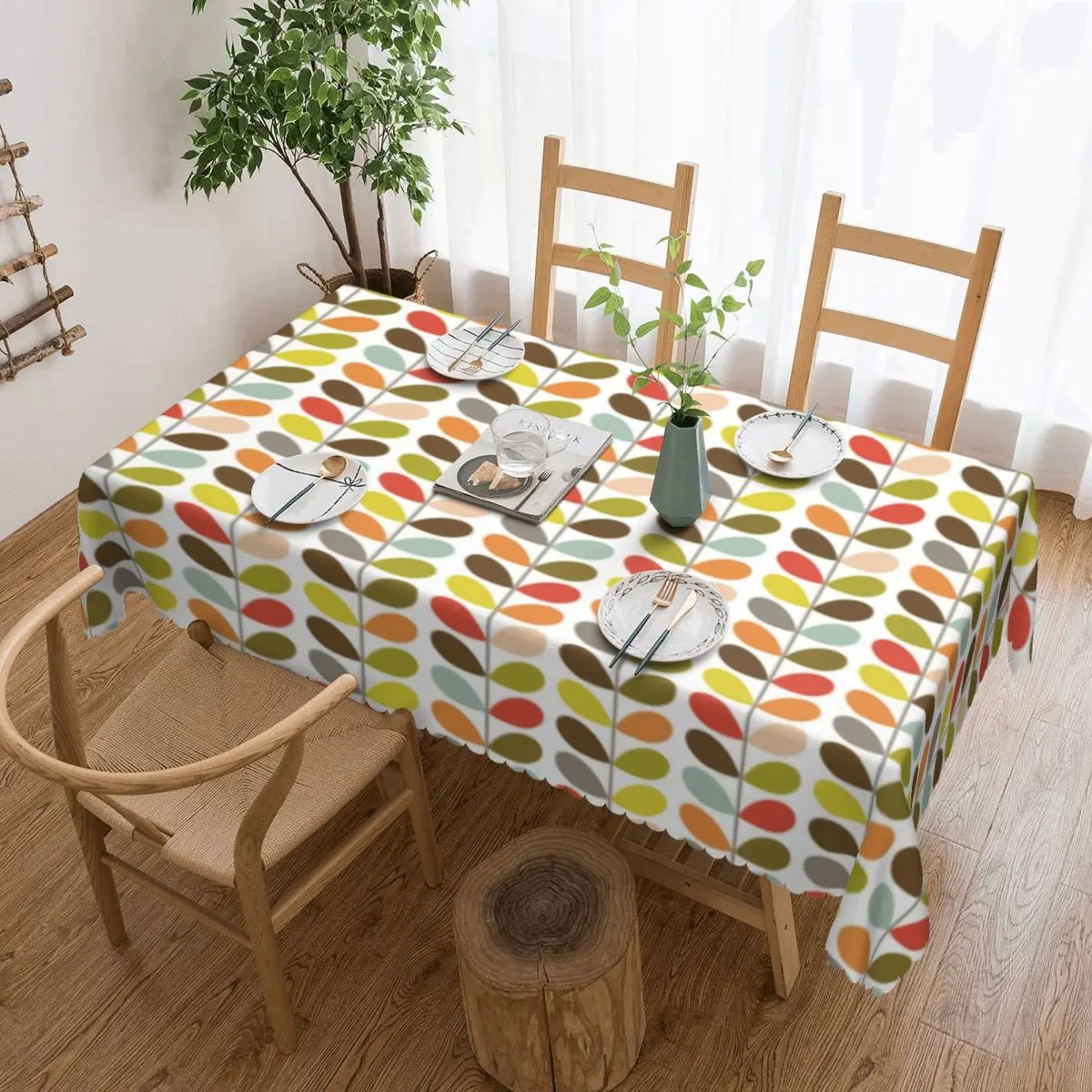 Custom Orla Kiely Flowers Rectangular Tablecloth Waterproof Table Cloth Mid Century Modern Multi Stem Table Covers