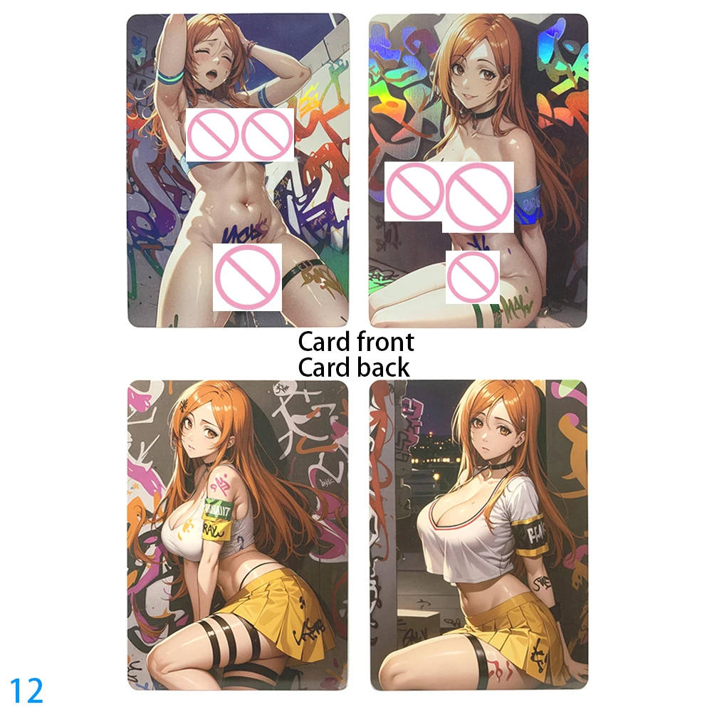 2Pcs/set Demon Slayers Tsuyuri Kanao Anime Sexy Nude Card Big Chested Beauty Penile Insertion Refractive Color Flash 63*88mm