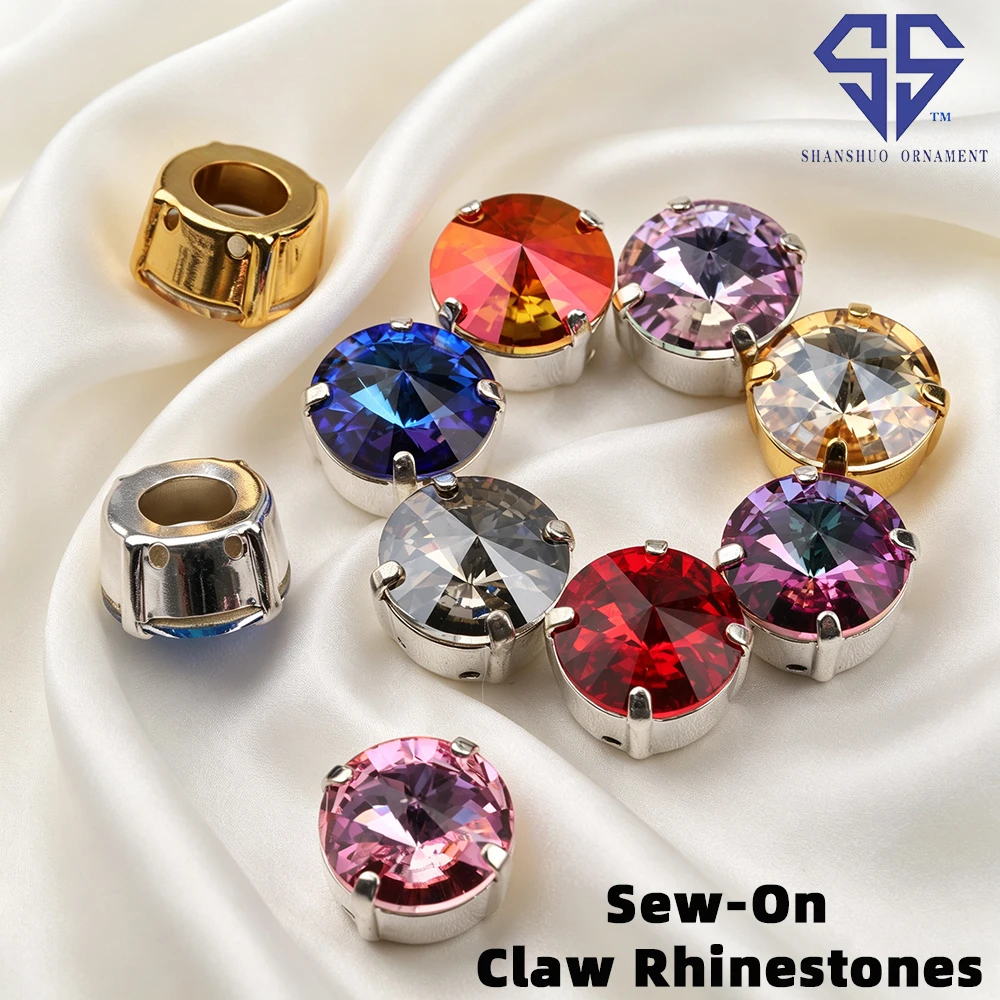 SS Round Rivoli Glass Crystal Rhinestones Sparkly Gold Silver Claw Sew On Charms Premium DIY Supplies For Dresses Bags Shoes