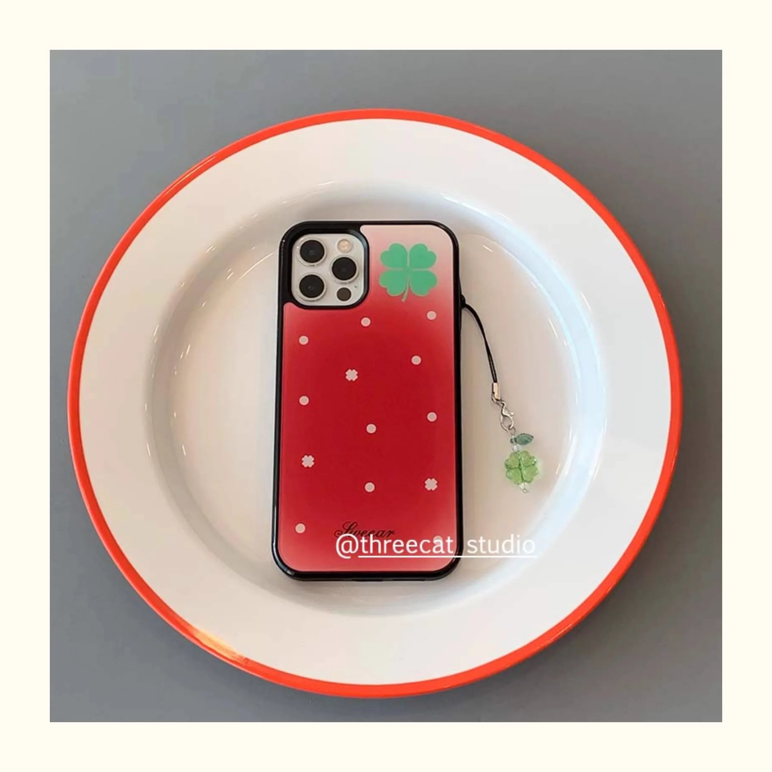 Funda de teléfono con punto de onda de trébol rojo y tomate degradado coreano para iPhone 16 15 14 13 12 11 Pro Max MIni Xr X XsMax 7 8 Plus