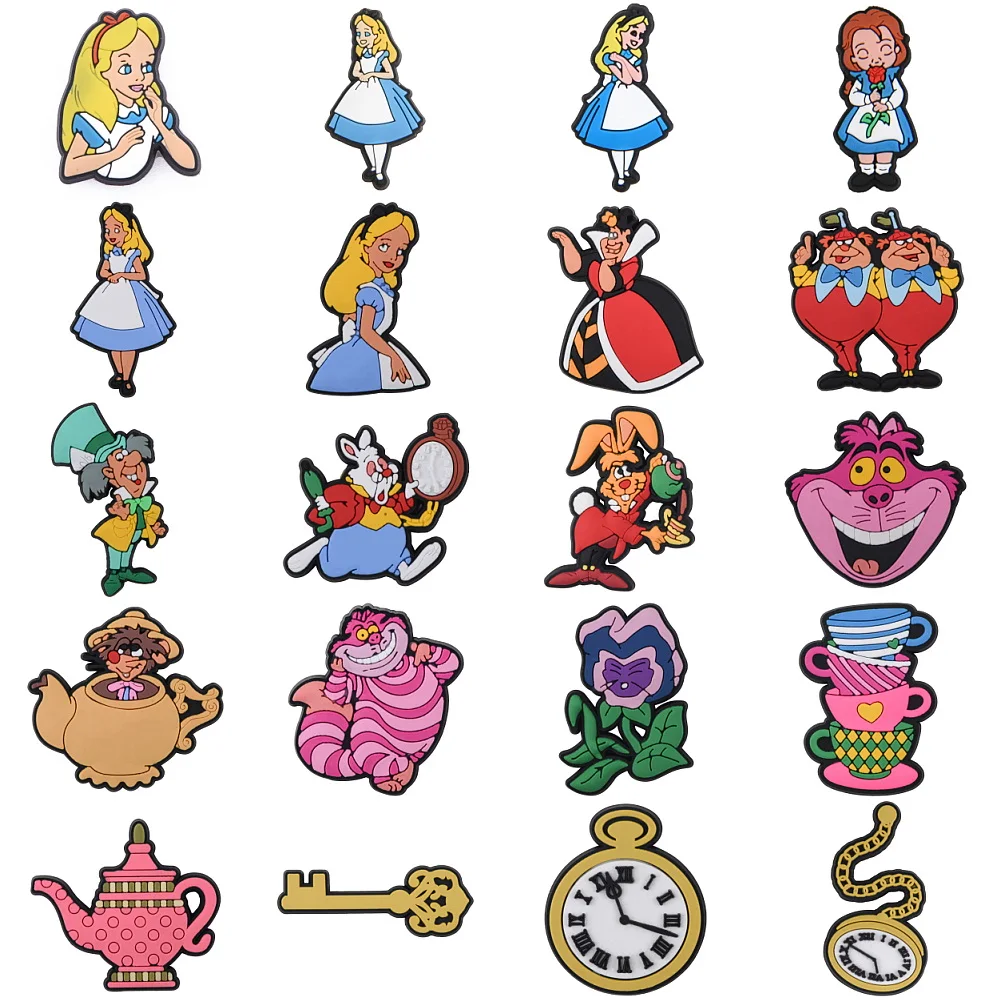 

Alice in1pcs Wonderland Shoe Charms with Alice Mad Hatter White Rabbit Cheshire Cat Tea Cups&Keys-Shoes Decoration for Men Women
