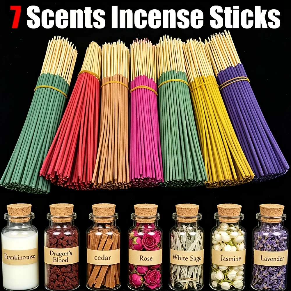 【280+ Sticks with 7 Fragrances】Natural Bamboo Incense - Long-Lasting Scent, Contains White Sage, Frankincense, Jasmine, Rose, Palo Santo, Lavender, Dragon Blood, Etc., Ideal for Home, Yoga, Meditation, Hotels - Perfect