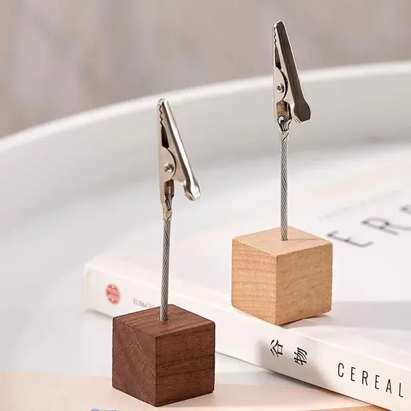 5 قطعة مقاطع مذكرة خشبية حامل بطاقة الأعمال معدن مربع صور عرض موقف رسالة ملاحظة حامل مكتب عمل منظم