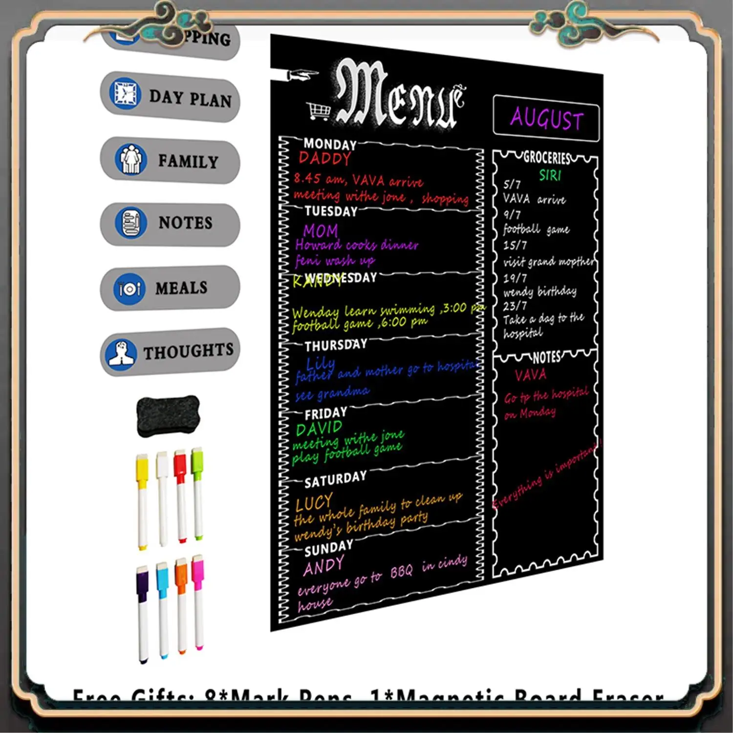 

ASMA-A3 Magnetic Whiteboard Sheet For Kitchen Fridge Multipurpose Fridge Weekly White Board Calendar For Menu Planning With 8 Pe
