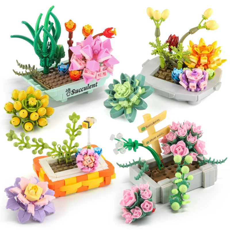 

Simulated flower bouquet building blocks, daffodils, lilies, potted plants, small particle assembly toys, plant ornaments