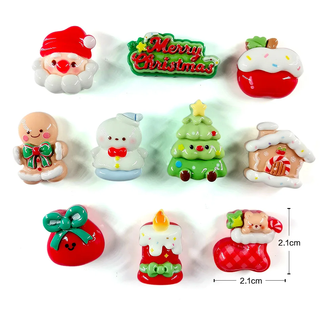 10pcs New Year Christmas Apple Tree Santa Claus Bear Figurine Resin Refrigerator Fridge Magnet Kitchen Decoration Accessories