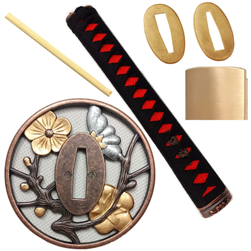 26cm Katana Handle Cherry Plossoms Hand Guard Tsuba Menuki Fuchi For Japanese Samurai Katana Wakizashi Tanto DIY Sword Fittings