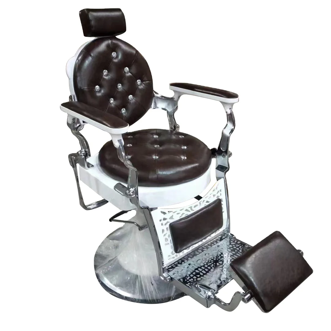 Antique Salon Equipment Beauty Barber Shop Heavy Duty Metal Barber Chair with Leather Seat Steel Pump